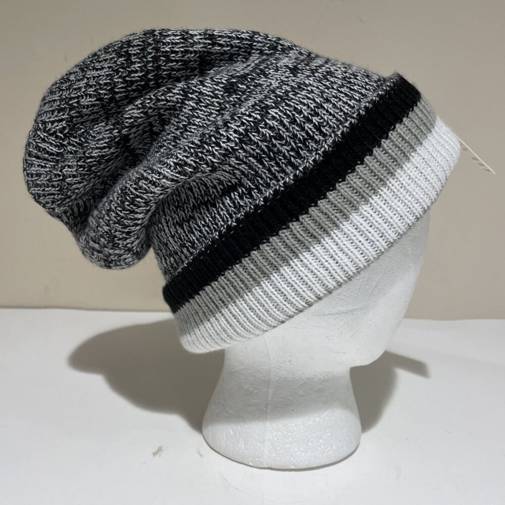 Victoria'a Secret PINK Beanie Winter Hat Black Gray Embroidered Reversible Women
